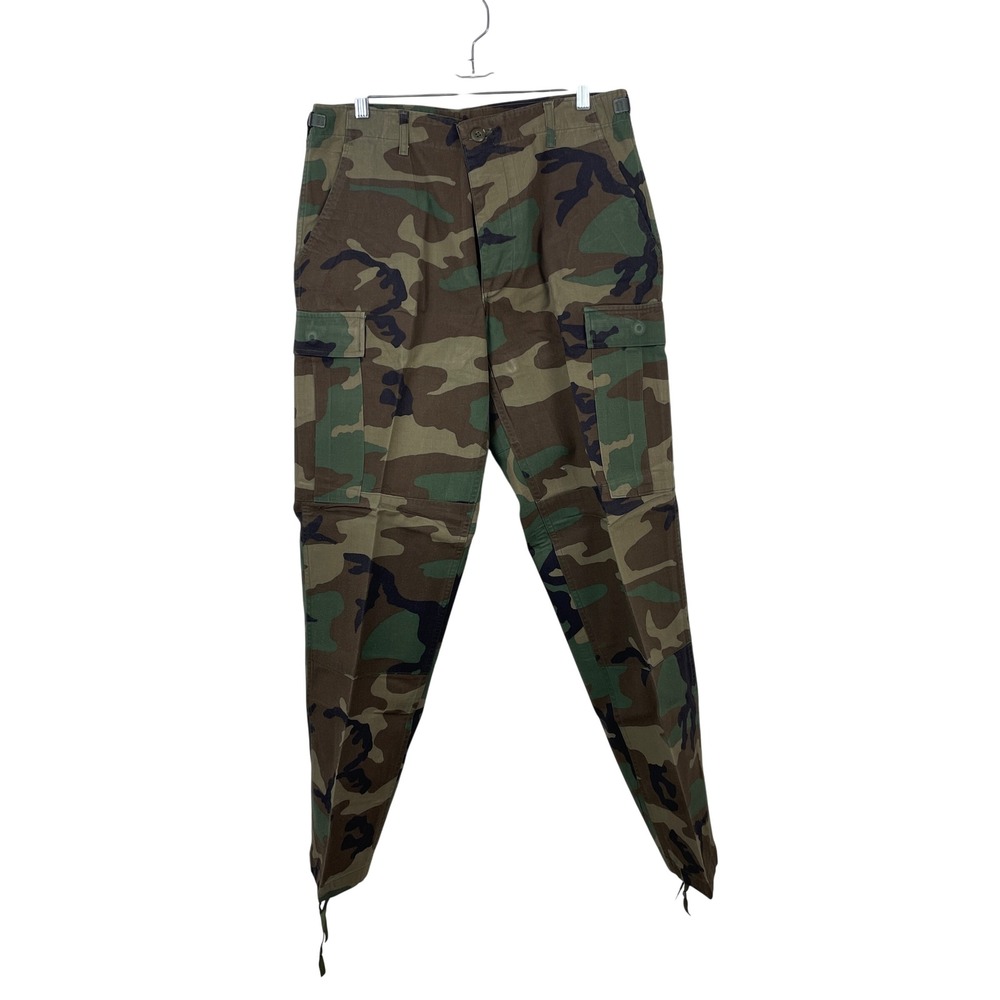 Military Woodland Camo Cargo Pants Men's Medium Regular‎ Adjustable Waist BDU
